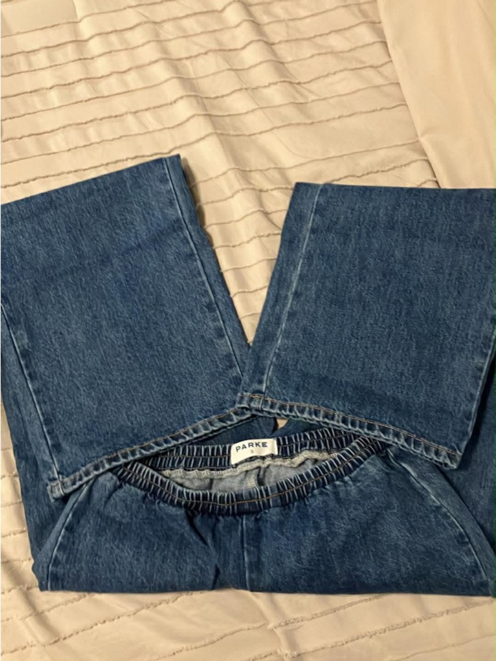 Parke S Women's Wide Leg Elastic Waist Jeans in Medium Wash Denim